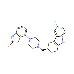 O=C1Cc2c(cccc2N2CCN(C[C@@H]3CCc4[nH]c5ccc(F)cc5c4C3)CC2)N1 ZINC000045288040