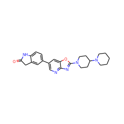 O=C1Cc2cc(-c3cnc4nc(N5CCC(N6CCCCC6)CC5)oc4c3)ccc2N1 ZINC000073296507