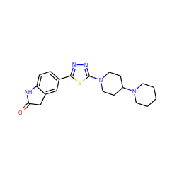 O=C1Cc2cc(-c3nnc(N4CCC(N5CCCCC5)CC4)s3)ccc2N1 ZINC000084670220