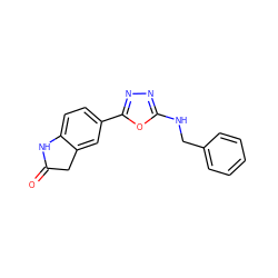 O=C1Cc2cc(-c3nnc(NCc4ccccc4)o3)ccc2N1 ZINC000103245727