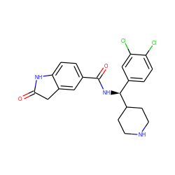 O=C1Cc2cc(C(=O)N[C@@H](c3ccc(Cl)c(Cl)c3)C3CCNCC3)ccc2N1 ZINC000072180731