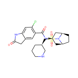 O=C1Cc2cc(C(=O)N[C@@H]3C[C@@H]4CC[C@H](C3)N4S(=O)(=O)C[C@@H]3CCCNC3)c(Cl)cc2N1 ZINC000653844004