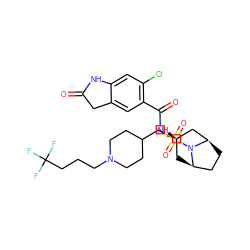 O=C1Cc2cc(C(=O)N[C@@H]3C[C@@H]4CC[C@H](C3)N4S(=O)(=O)CC3CCN(CCCC(F)(F)F)CC3)c(Cl)cc2N1 ZINC000521836533