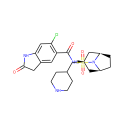 O=C1Cc2cc(C(=O)N[C@@H]3C[C@@H]4CC[C@H](C3)N4S(=O)(=O)CC3CCNCC3)c(Cl)cc2N1 ZINC000653851607