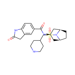 O=C1Cc2cc(C(=O)N[C@@H]3C[C@@H]4CC[C@H](C3)N4S(=O)(=O)CC3CCNCC3)ccc2N1 ZINC000653851624