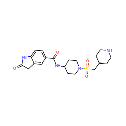 O=C1Cc2cc(C(=O)NC3CCN(S(=O)(=O)CC4CCNCC4)CC3)ccc2N1 ZINC000653851620