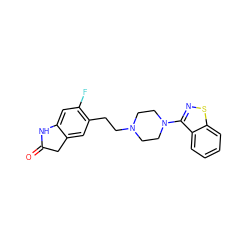 O=C1Cc2cc(CCN3CCN(c4nsc5ccccc45)CC3)c(F)cc2N1 ZINC000029252118