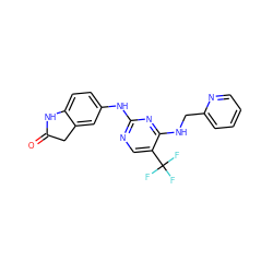 O=C1Cc2cc(Nc3ncc(C(F)(F)F)c(NCc4ccccn4)n3)ccc2N1 ZINC000040896425