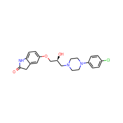 O=C1Cc2cc(OC[C@@H](O)CN3CCN(c4ccc(Cl)cc4)CC3)ccc2N1 ZINC000117792554