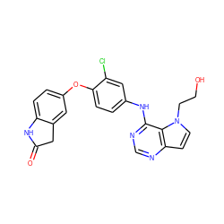 O=C1Cc2cc(Oc3ccc(Nc4ncnc5ccn(CCO)c45)cc3Cl)ccc2N1 ZINC000084671099