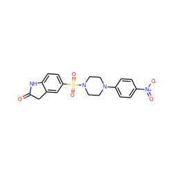 O=C1Cc2cc(S(=O)(=O)N3CCN(c4ccc([N+](=O)[O-])cc4)CC3)ccc2N1 ZINC000064460058