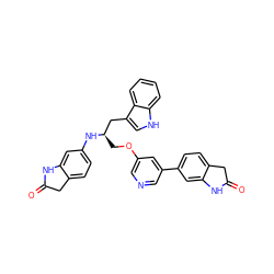 O=C1Cc2ccc(N[C@H](COc3cncc(-c4ccc5c(c4)NC(=O)C5)c3)Cc3c[nH]c4ccccc34)cc2N1 ZINC000034803831