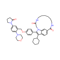 O=C1Cn2c(-c3ccc(OCc4cc(N5CCCC5=O)ccc4N4CCOCC4)cc3)c(C3CCCCC3)c3ccc(cc32)C(=O)NCCCCCCN1 ZINC000169694365