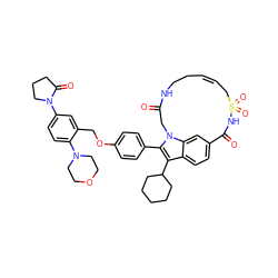 O=C1Cn2c(-c3ccc(OCc4cc(N5CCCC5=O)ccc4N4CCOCC4)cc3)c(C3CCCCC3)c3ccc(cc32)C(=O)NS(=O)(=O)C/C=C\CCN1 ZINC000096172338