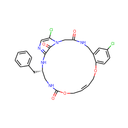 O=C1Cn2c(Cl)cnc(c2=O)N[C@@H](Cc2ccccc2)CNC(=O)OC/C=C\COc2ccc(Cl)cc2CN1 ZINC000026674241