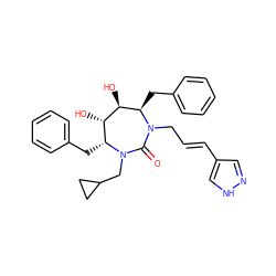 O=C1N(C/C=C/c2cn[nH]c2)[C@H](Cc2ccccc2)[C@H](O)[C@@H](O)[C@@H](Cc2ccccc2)N1CC1CC1 ZINC000003826079