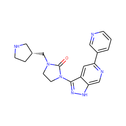 O=C1N(C[C@@H]2CCNC2)CCN1c1n[nH]c2cnc(-c3cccnc3)cc12 ZINC000205242766