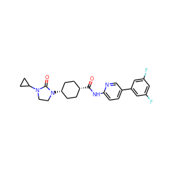 O=C1N(C2CC2)CCN1[C@H]1CC[C@@H](C(=O)Nc2ccc(-c3cc(F)cc(F)c3)cn2)CC1 ZINC000261143334