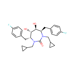 O=C1N(CC2CC2)[C@H](Cc2ccc(F)cc2)[C@H](O)[C@@H](O)[C@@H](Cc2ccc(F)cc2)N1CC1CC1 ZINC000013756082