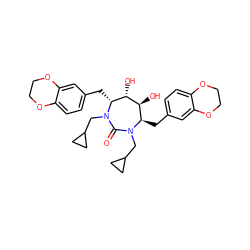 O=C1N(CC2CC2)[C@H](Cc2ccc3c(c2)OCCO3)[C@H](O)[C@@H](O)[C@@H](Cc2ccc3c(c2)OCCO3)N1CC1CC1 ZINC000014945751