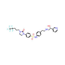 O=C1N(CCCC(F)(F)C(F)(F)F)CCN1c1ccc(S(=O)(=O)Nc2ccc(CCNC[C@H](O)c3cccnc3)cc2)cc1 ZINC000026499167