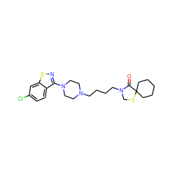 O=C1N(CCCCN2CCN(c3nsc4cc(Cl)ccc34)CC2)CSC12CCCCC2 ZINC000013759404