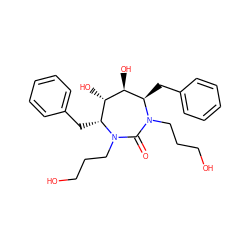 O=C1N(CCCO)[C@H](Cc2ccccc2)[C@H](O)[C@@H](O)[C@@H](Cc2ccccc2)N1CCCO ZINC000014907466