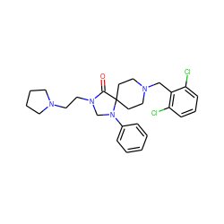 O=C1N(CCN2CCCC2)CN(c2ccccc2)C12CCN(Cc1c(Cl)cccc1Cl)CC2 ZINC000040900035