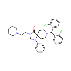 O=C1N(CCN2CCCCC2)CN(c2ccccc2)C12CCN(C(c1ccccc1Cl)c1ccccc1Cl)CC2 ZINC000044405278