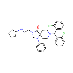 O=C1N(CCNC2CCCC2)CN(c2ccccc2)C12CCN(C(c1ccccc1Cl)c1ccccc1Cl)CC2 ZINC000044352435