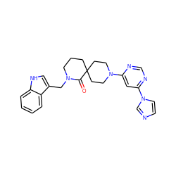 O=C1N(Cc2c[nH]c3ccccc23)CCCC12CCN(c1cc(-n3ccnc3)ncn1)CC2 ZINC000096173196