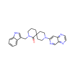 O=C1N(Cc2c[nH]c3ccccc23)CCCC12CCN(c1cc3nccnc3cn1)CC2 ZINC000096173206