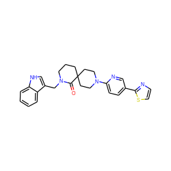 O=C1N(Cc2c[nH]c3ccccc23)CCCC12CCN(c1ccc(-c3nccs3)cn1)CC2 ZINC000096173199