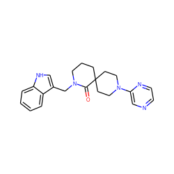 O=C1N(Cc2c[nH]c3ccccc23)CCCC12CCN(c1cnccn1)CC2 ZINC000096285060