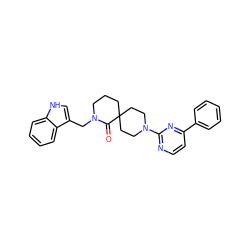 O=C1N(Cc2c[nH]c3ccccc23)CCCC12CCN(c1nccc(-c3ccccc3)n1)CC2 ZINC000096173192