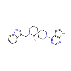 O=C1N(Cc2c[nH]c3ccccc23)CCCC12CCN(c1ncnc3[nH]ccc13)CC2 ZINC000117818069