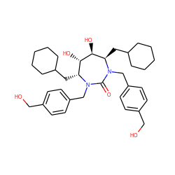 O=C1N(Cc2ccc(CO)cc2)[C@H](CC2CCCCC2)[C@H](O)[C@@H](O)[C@@H](CC2CCCCC2)N1Cc1ccc(CO)cc1 ZINC000014945771