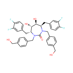 O=C1N(Cc2ccc(CO)cc2)[C@H](Cc2ccc(F)c(F)c2)[C@H](O)[C@@H](O)[C@@H](Cc2ccc(F)c(F)c2)N1Cc1ccc(CO)cc1 ZINC000026279531