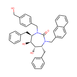 O=C1N(Cc2ccc(CO)cc2)[C@H](Cc2ccccc2)[C@H](O)[C@@H](O)[C@@H](Cc2ccccc2)N1Cc1ccc2ccccc2c1 ZINC000014946436