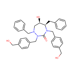 O=C1N(Cc2ccc(CO)cc2)[C@H](Cc2ccccc2)[C@H](O)CN(Cc2ccccc2)N1Cc1ccc(CO)cc1 ZINC000014908117