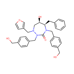 O=C1N(Cc2ccc(CO)cc2)[C@H](Cc2ccccc2)[C@H](O)CN(Cc2ccoc2)N1Cc1ccc(CO)cc1 ZINC000014908119