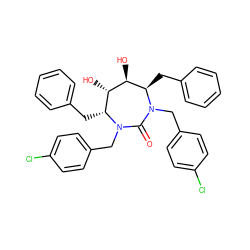 O=C1N(Cc2ccc(Cl)cc2)[C@H](Cc2ccccc2)[C@H](O)[C@@H](O)[C@@H](Cc2ccccc2)N1Cc1ccc(Cl)cc1 ZINC000014946445