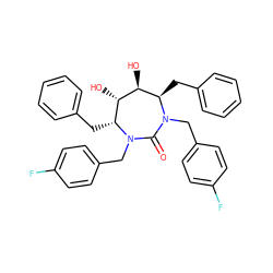 O=C1N(Cc2ccc(F)cc2)[C@H](Cc2ccccc2)[C@H](O)[C@@H](O)[C@@H](Cc2ccccc2)N1Cc1ccc(F)cc1 ZINC000014946442