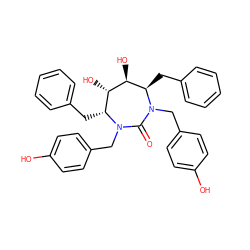 O=C1N(Cc2ccc(O)cc2)[C@H](Cc2ccccc2)[C@H](O)[C@@H](O)[C@@H](Cc2ccccc2)N1Cc1ccc(O)cc1 ZINC000003932737