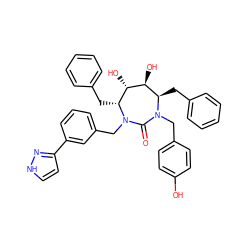 O=C1N(Cc2ccc(O)cc2)[C@H](Cc2ccccc2)[C@H](O)[C@@H](O)[C@@H](Cc2ccccc2)N1Cc1cccc(-c2cc[nH]n2)c1 ZINC000026149459