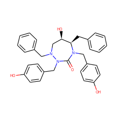 O=C1N(Cc2ccc(O)cc2)[C@H](Cc2ccccc2)[C@H](O)CN(Cc2ccccc2)N1Cc1ccc(O)cc1 ZINC000014908121