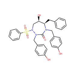 O=C1N(Cc2ccc(O)cc2)[C@H](Cc2ccccc2)[C@H](O)CN(S(=O)(=O)c2ccccc2)N1Cc1ccc(O)cc1 ZINC000028347875