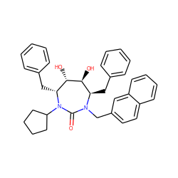 O=C1N(Cc2ccc3ccccc3c2)[C@H](Cc2ccccc2)[C@H](O)[C@@H](O)[C@@H](Cc2ccccc2)N1C1CCCC1 ZINC000014946456