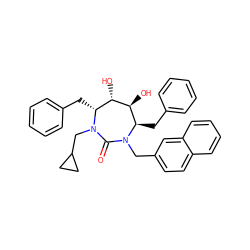 O=C1N(Cc2ccc3ccccc3c2)[C@H](Cc2ccccc2)[C@H](O)[C@@H](O)[C@@H](Cc2ccccc2)N1CC1CC1 ZINC000014946455