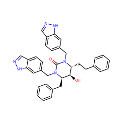 O=C1N(Cc2ccc3cn[nH]c3c2)[C@H](CCc2ccccc2)[C@@H](O)[C@@H](Cc2ccccc2)N1Cc1ccc2cn[nH]c2c1 ZINC000014943306